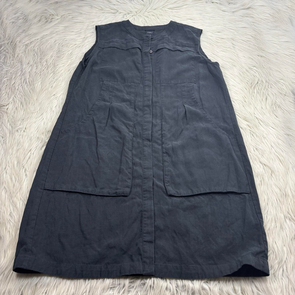 Nau Women's M Black Linen Blend Button Front Sleeveless Shift Dress Minimalist